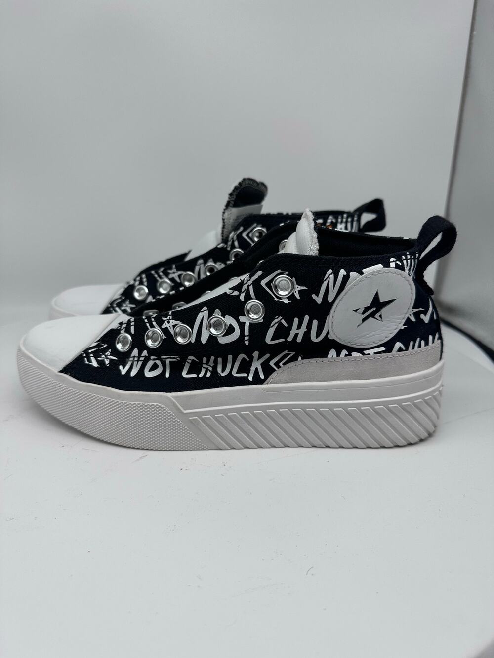 Converse Not A Chuck Black and White High Top Graphic Sneakers Women 6.5 Men 5